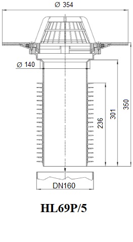 Чертеж воронки HL69P/5 с вертикальным выпуском DN160