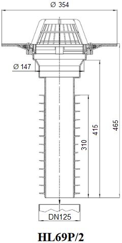 Чертеж воронки HL69P/2 с вертикальным выпуском DN125